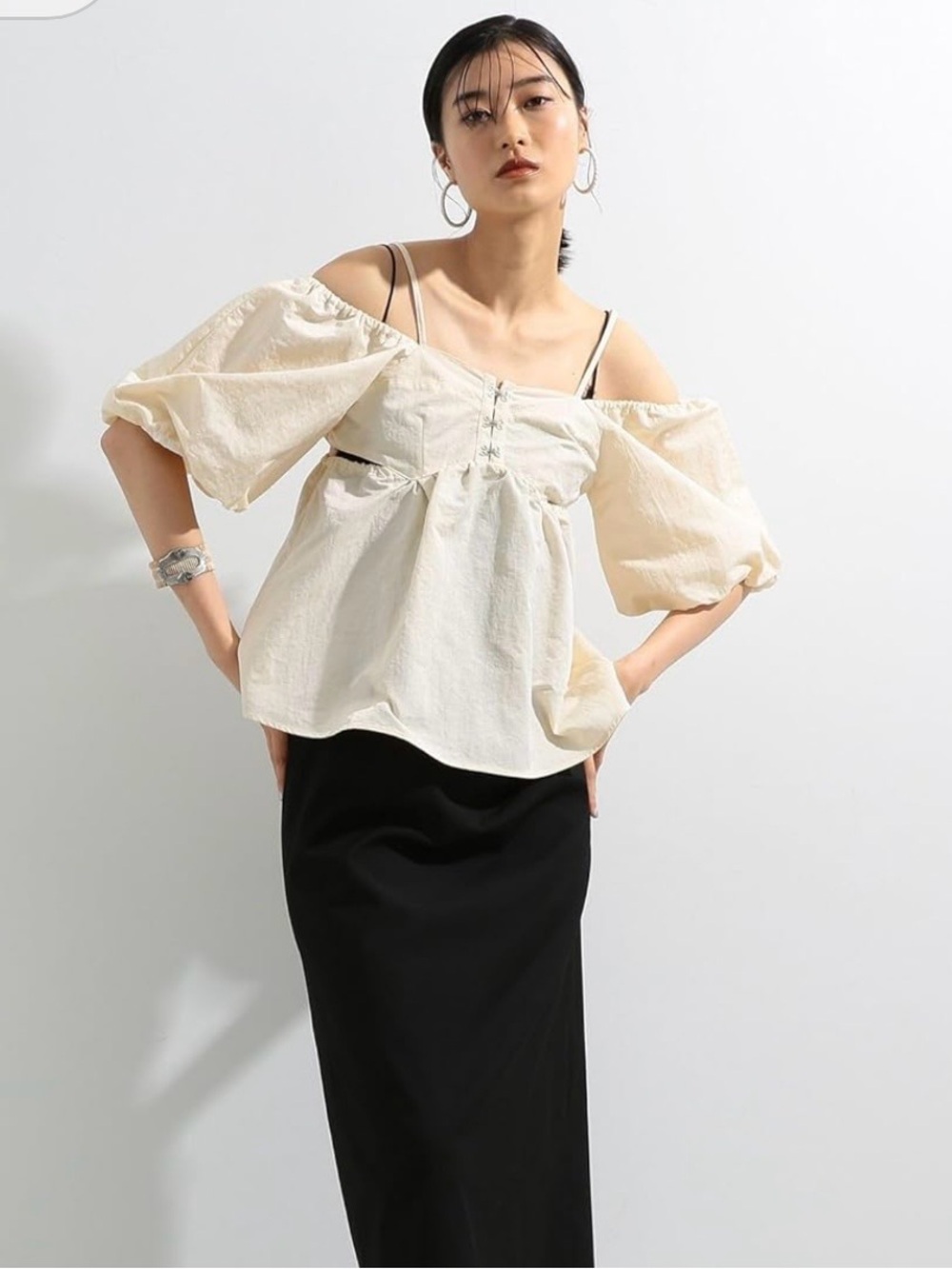 Beams Japan 0 small top cream puff sleeve top Ray Beams